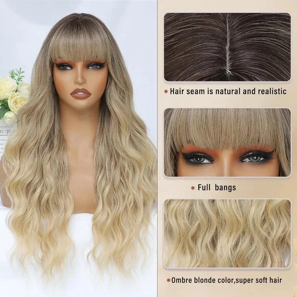 Women's 26 Inch Blonde Long Natural Looking Heat Resistant Synthetic Wig